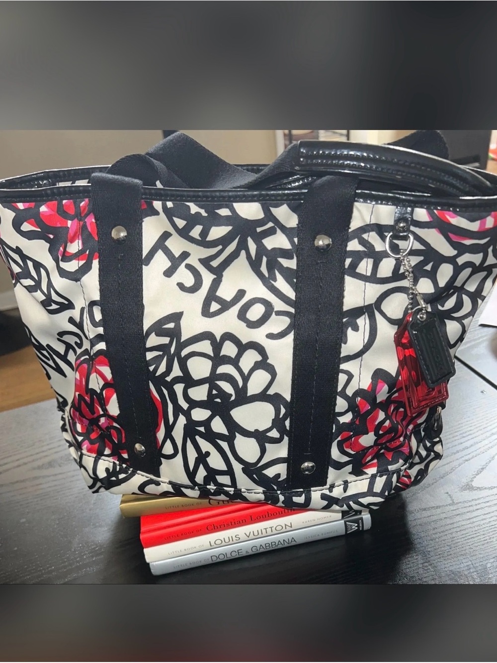 Coach poppy Canvas Floral Tote Bag - White/Black/Red